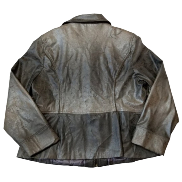MATTINA T Vegan Leather Jacket Womens 18 Burnished Bronze sequins Full‎ zip Edgy - Picture 2 of 10
